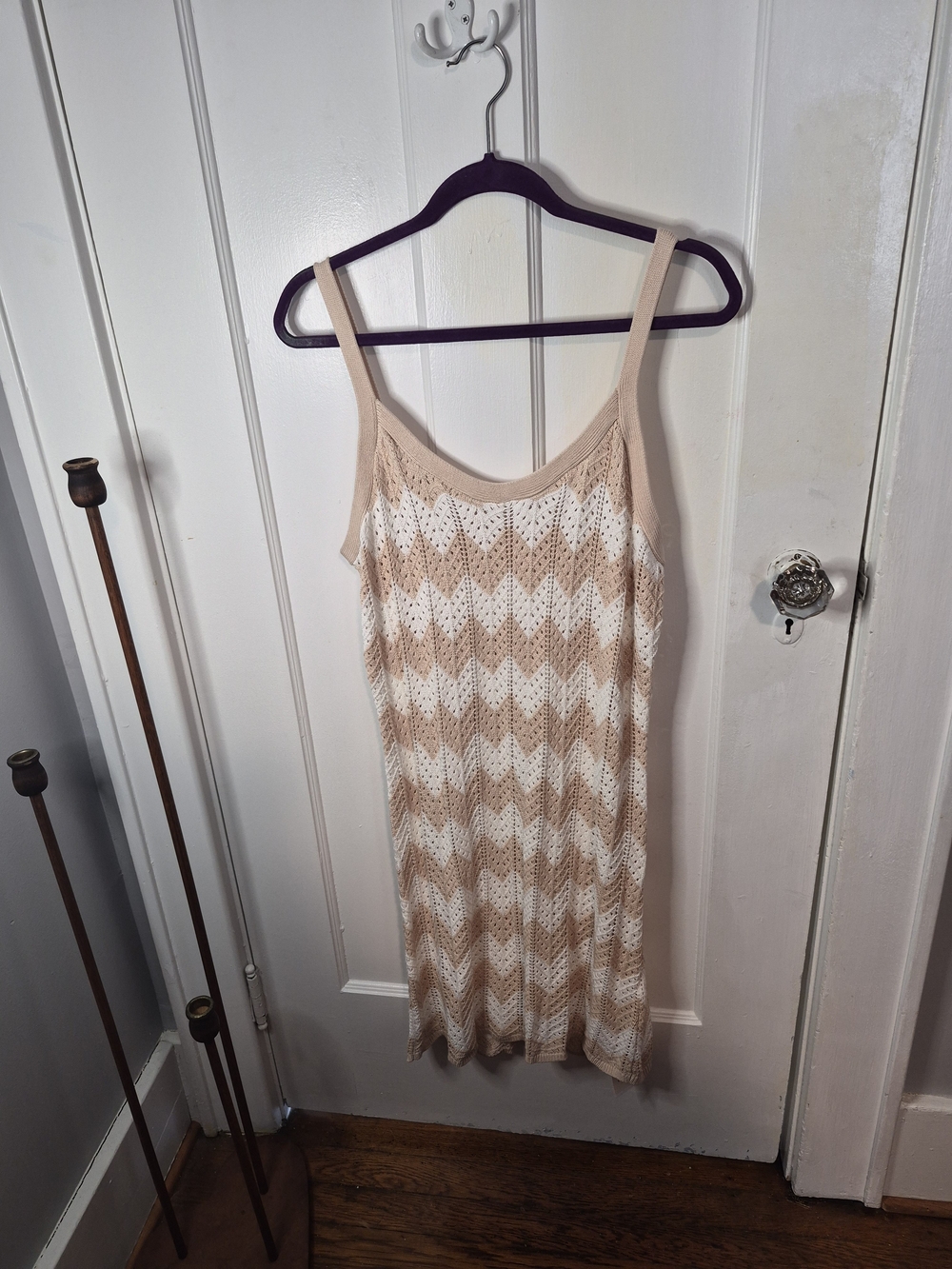Women’s Sleeveless Crochet Chevron Dress - Cream & Beige, Sizr XL, NWT